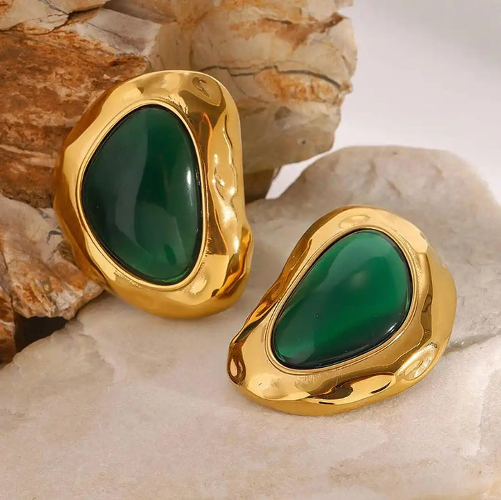 Chunky Emerald Green Stud Earrings