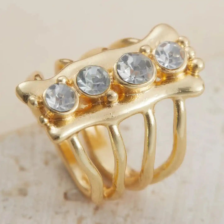 Refined Gold Multi Band Crystal Ring