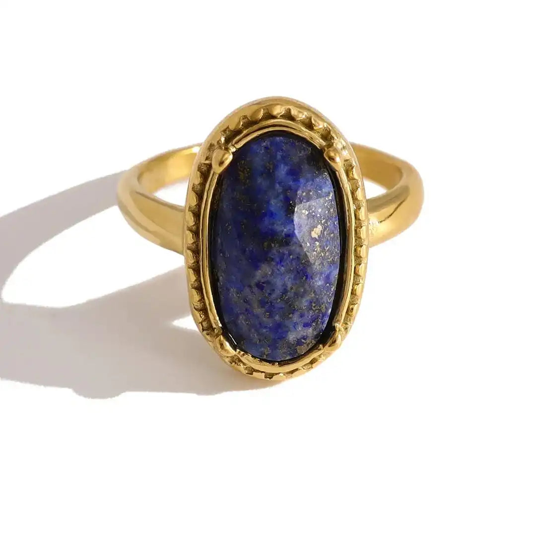 Golden Adjustable Ring with Lapis Azul Stone