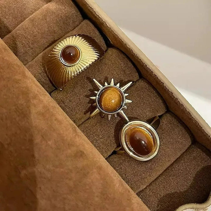 Golden Solar Trio Ring Set