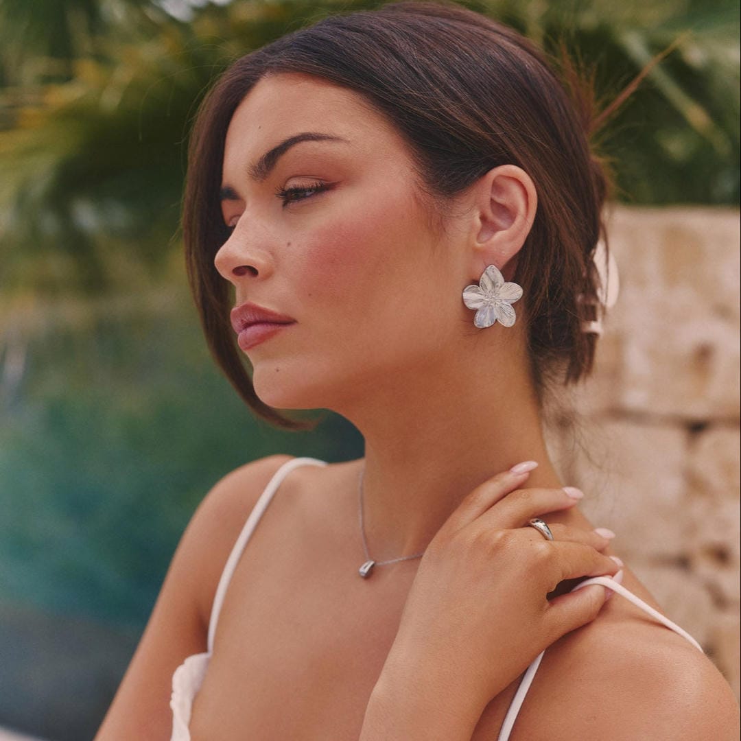 Chic Silver Floral Earrings