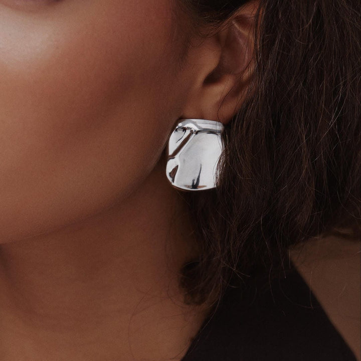 Molten Silver Statement Earring