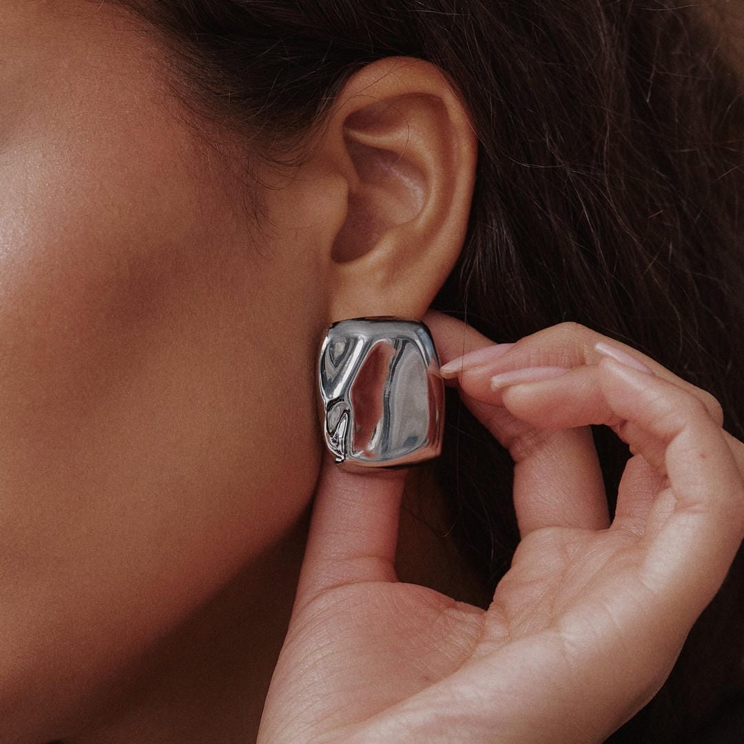 Molten Silver Statement Earring