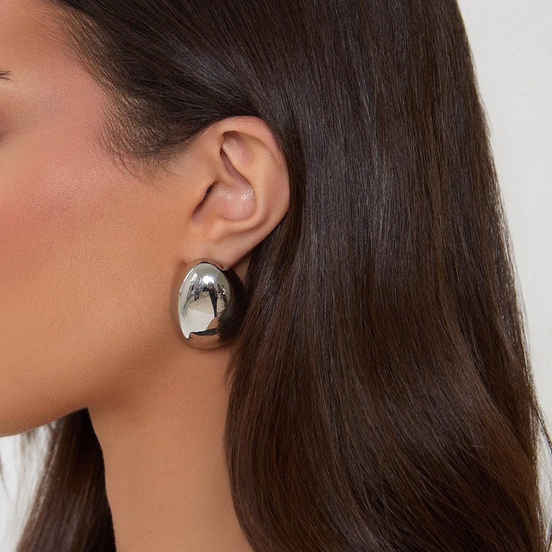 Polished Silver Oval Earrings