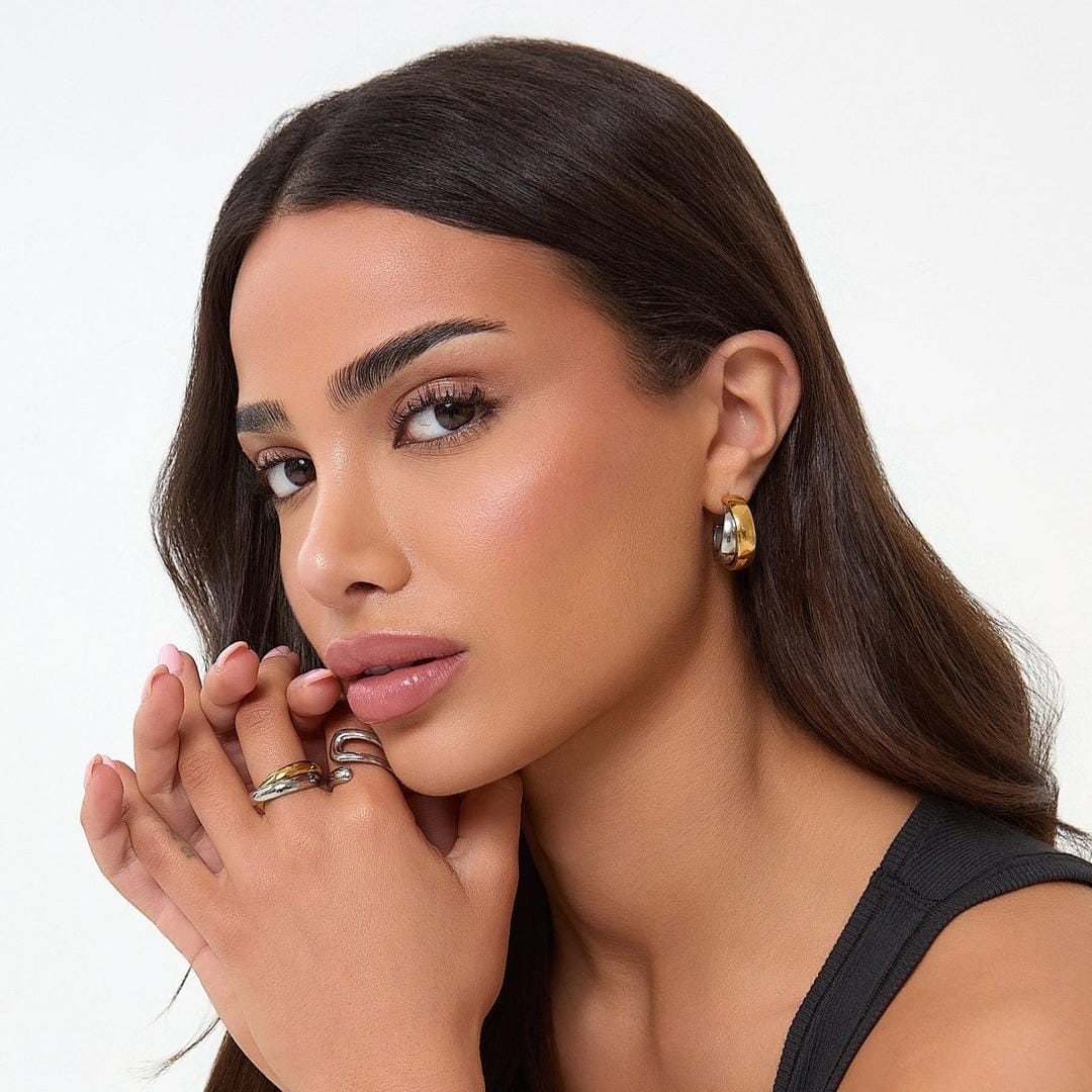 Stylish Two Tone Gold and Silver Earrings