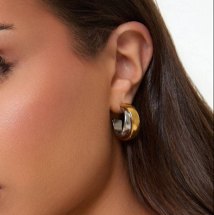 Stylish Two Tone Gold and Silver Earrings