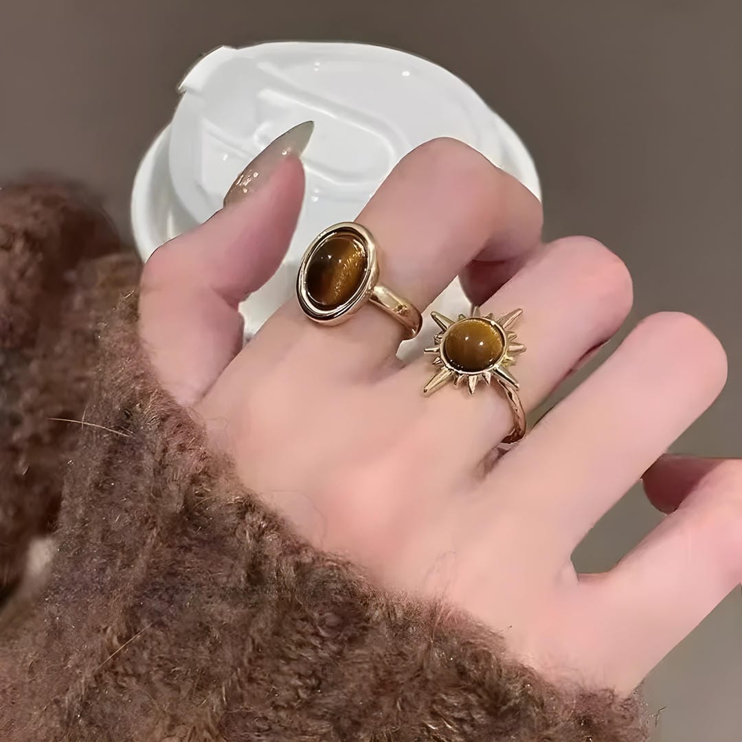 Golden Solar Trio Ring Set