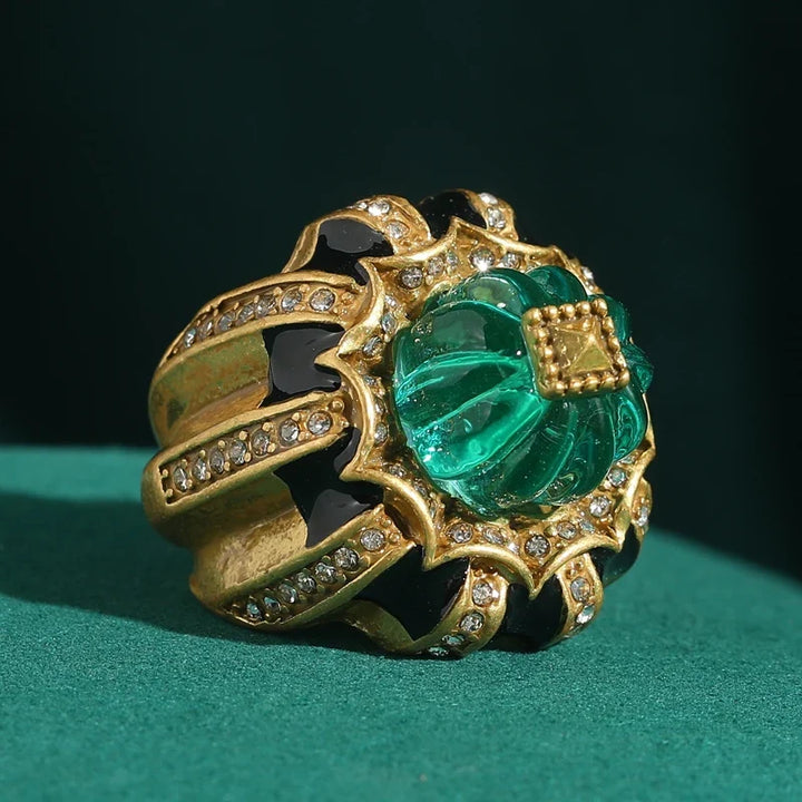 Emerald Green Carved Crystal Ring