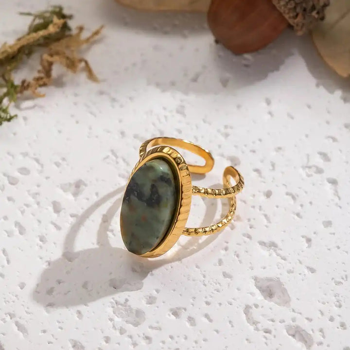 Green Jasper Adjustable Double Ring