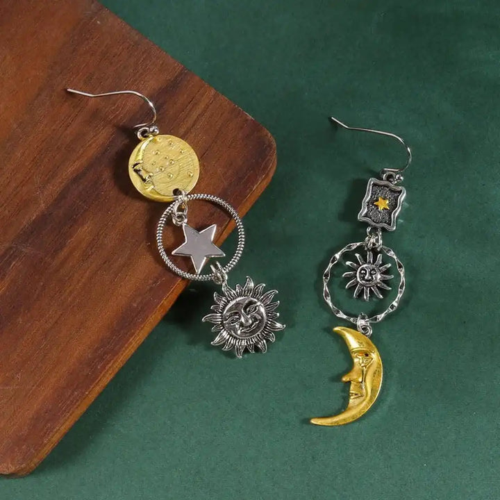 Boho Sun Moon Charm Earrings