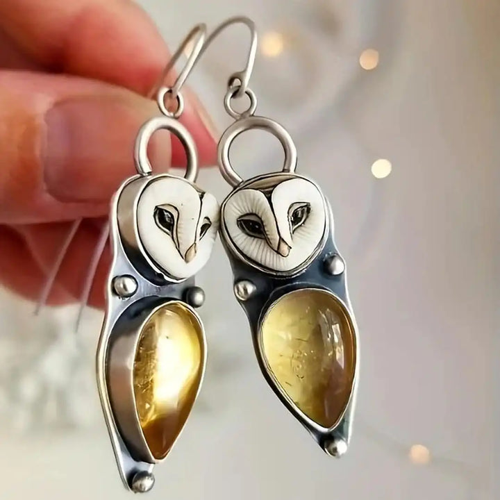Vintage Silver Owl Drop Earrings