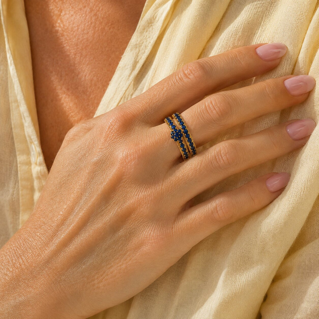 Sapphire Stacking Gold Ring Set