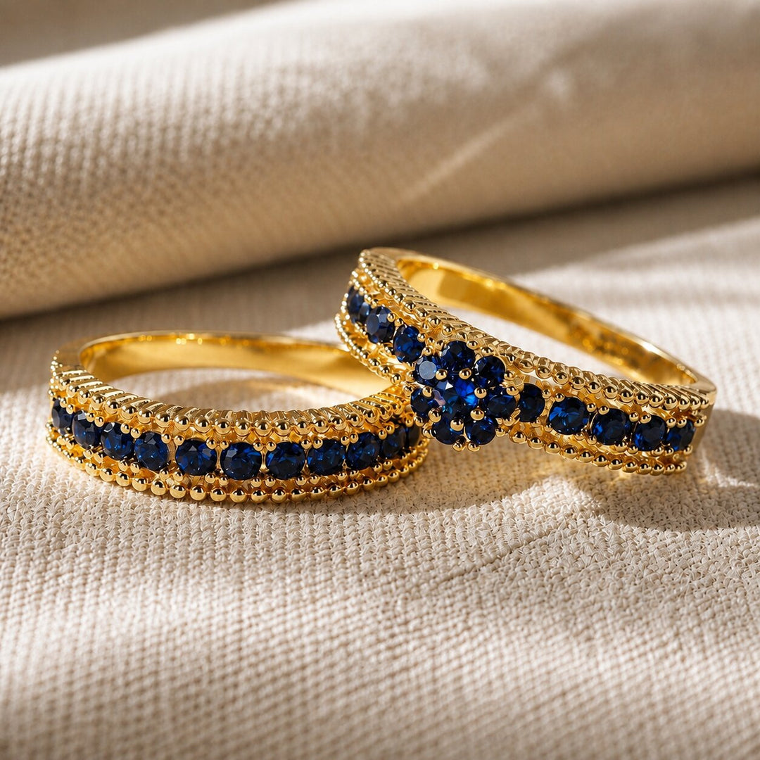 Sapphire Stacking Gold Ring Set