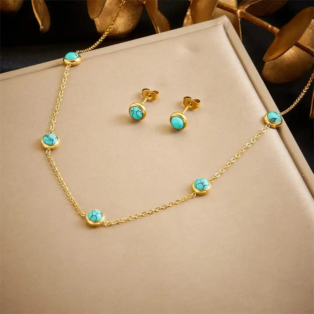 Bohemian Silver Turquoise Necklace, Earrings &amp; Bracelet Set