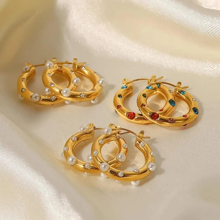 Shimmering Gold Zircon Circle Hoop Earrings