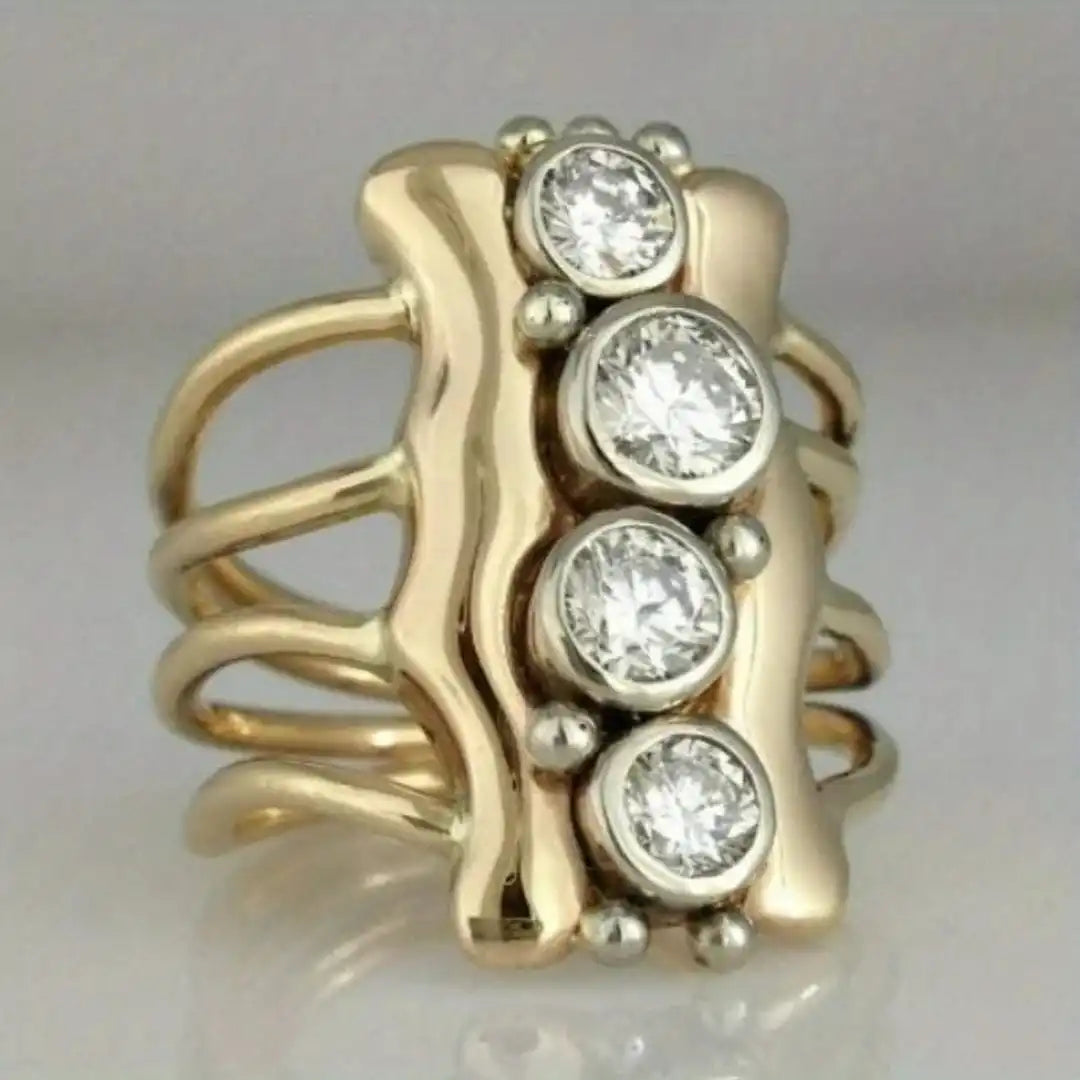 Refined Gold Multi Band Crystal Ring