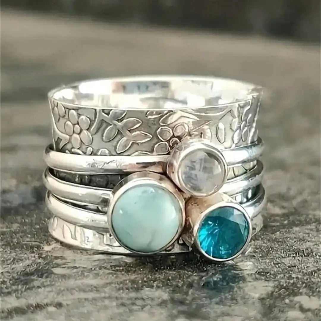 Bohemian Style Silver Embellished Ring