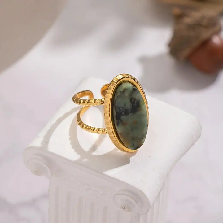 Green Jasper Adjustable Double Ring