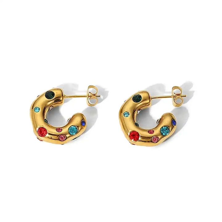 Shimmering Gold Zircon Circle Hoop Earrings