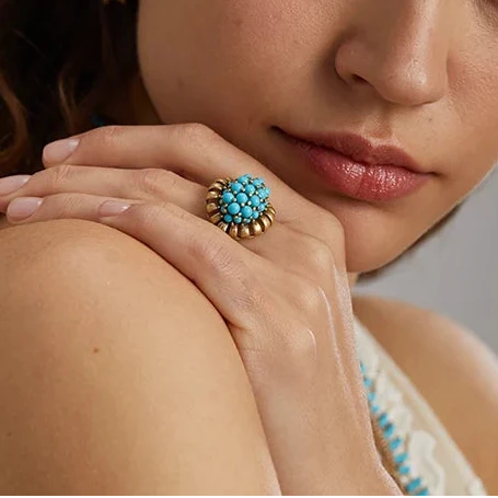 Victorian Turquoise Cluster Gold Ring