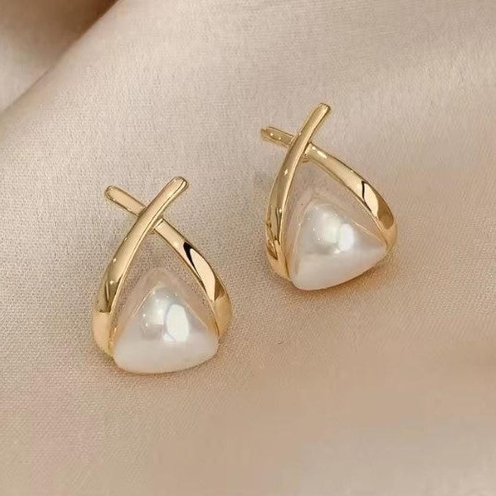 Vintage Cross Triangle Pearl Dropping Earrings