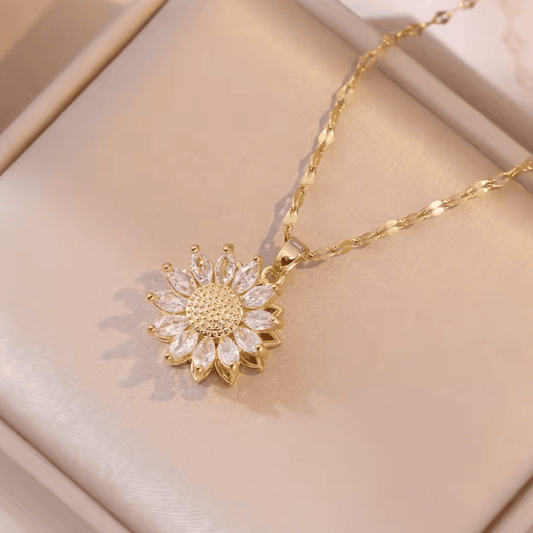 Trendy Silver Sunflower Zircon Necklace &amp; Earrings set