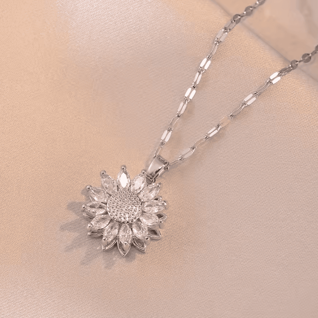 Trendy Silver Sunflower Zircon Necklace &amp; Earrings set