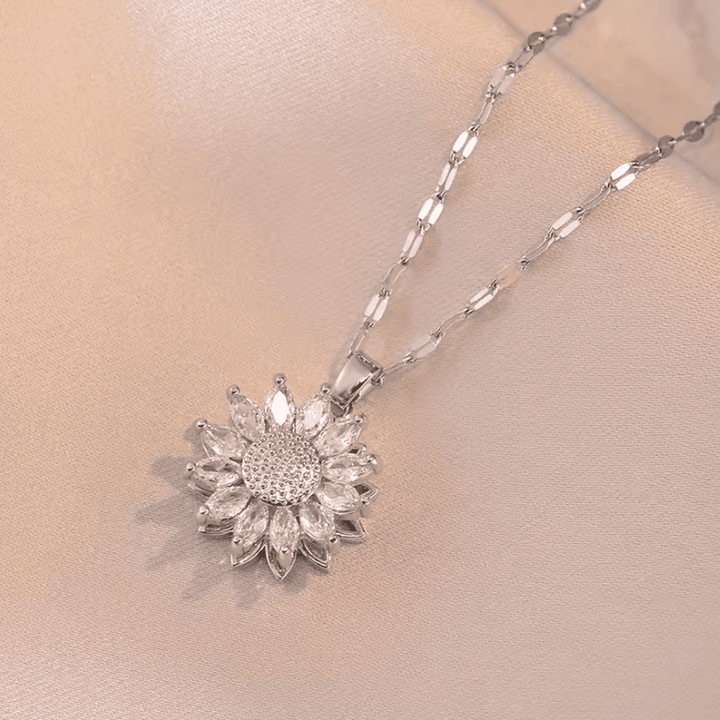 Trendy Silver Sunflower Zircon Necklace &amp; Earrings set