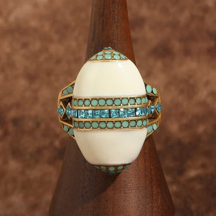 White Enamel Opal Ring