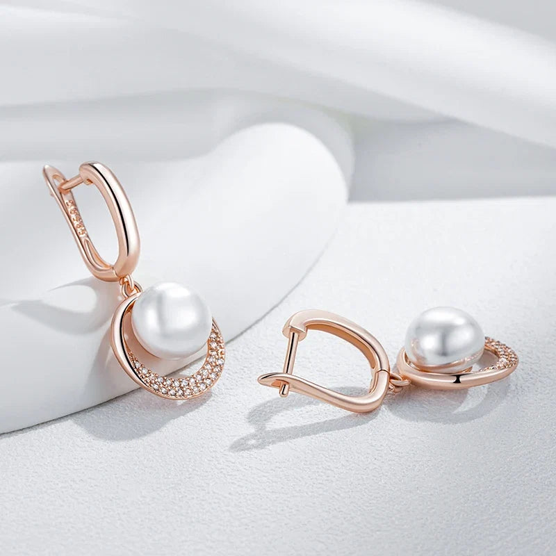 Iconic Rose Gold Pearl Dangle Earrings
