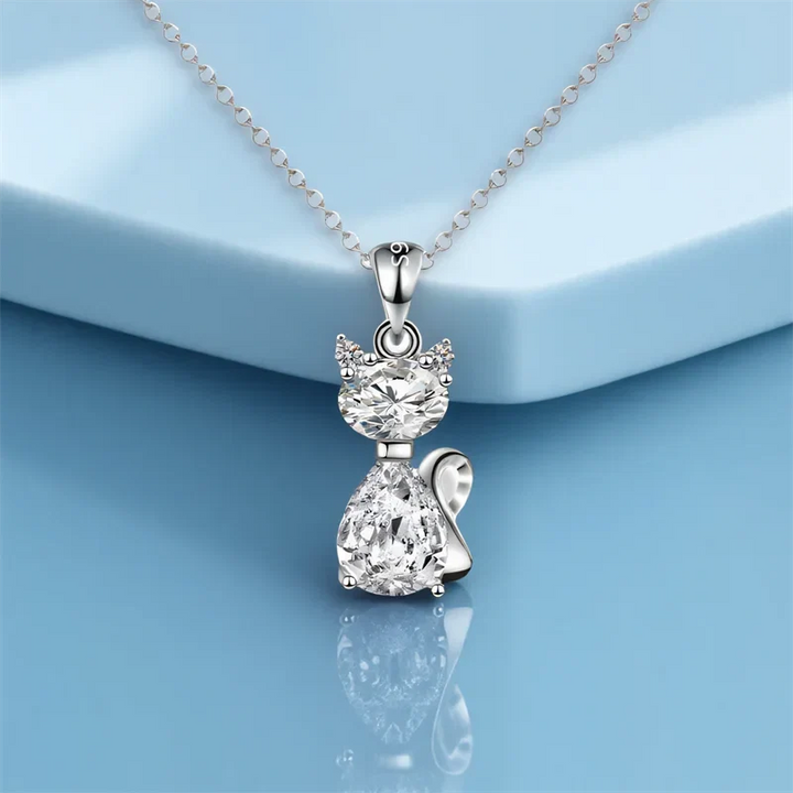 Sterling Silver Zirconia Feline Necklace