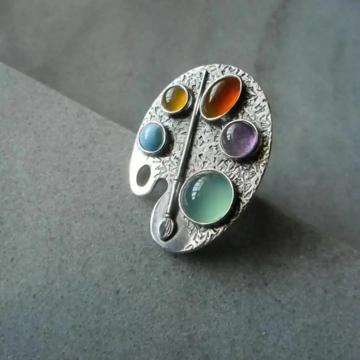 Artist Palette Multicolour Gemstone Adjustable Ring