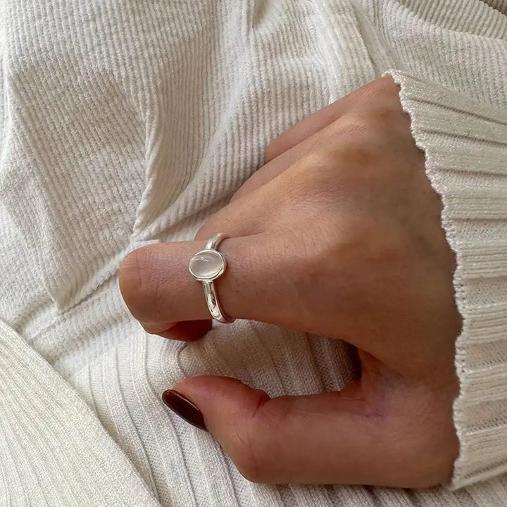 Silver Oval Moonstone Minimal Ring