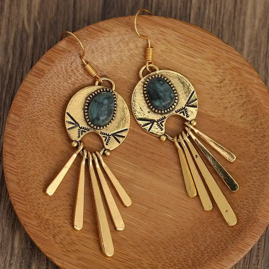 Boho Gold Fringe Disc Earrings