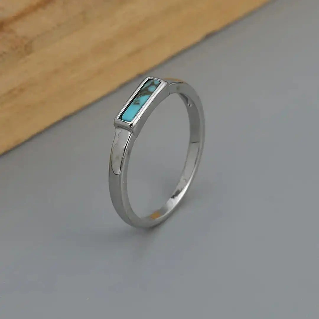 Classic Silver Turquoise Bar Ring