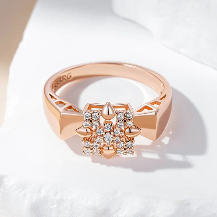 Exquisite Rose Gold Crystal Flower Ring