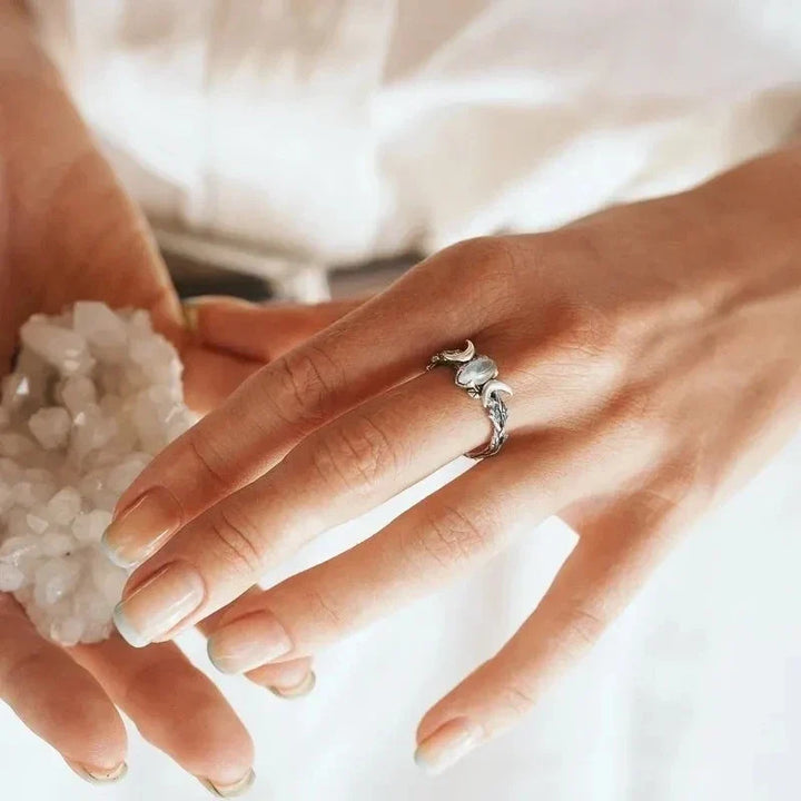Celestial Crescent Moon Moonstone Ring