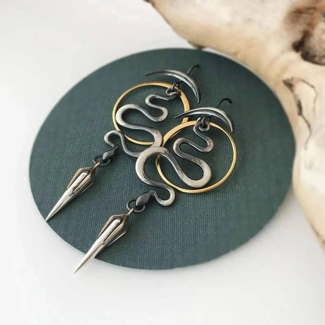 Classic Mixed Metal Serpent Drop Earrings
