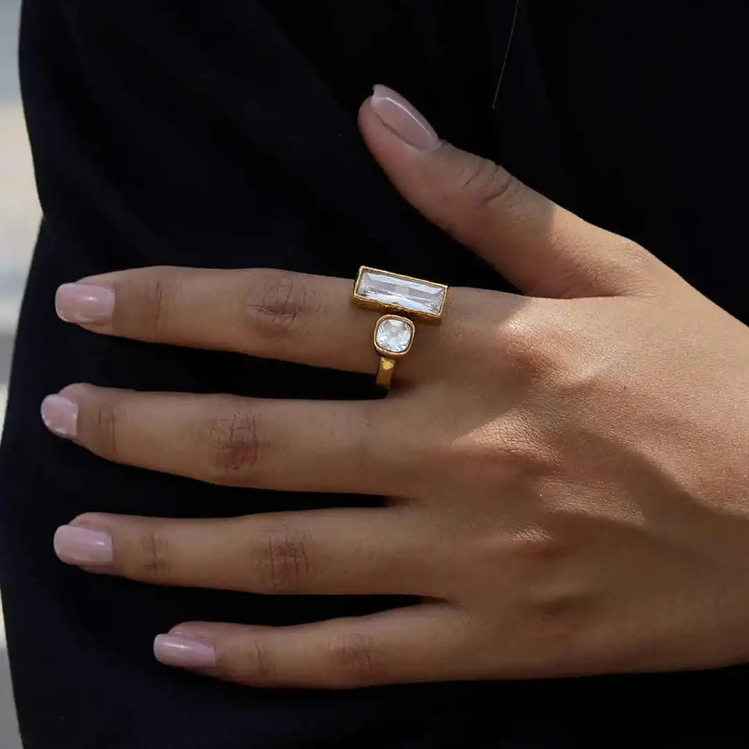 Geometric Baguette Duo Open Ring