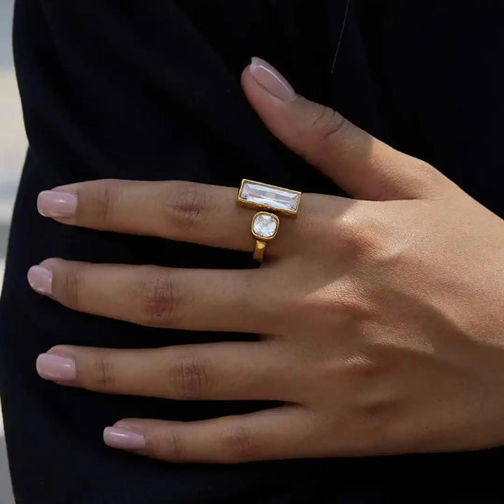 Geometric Baguette Duo Open Ring