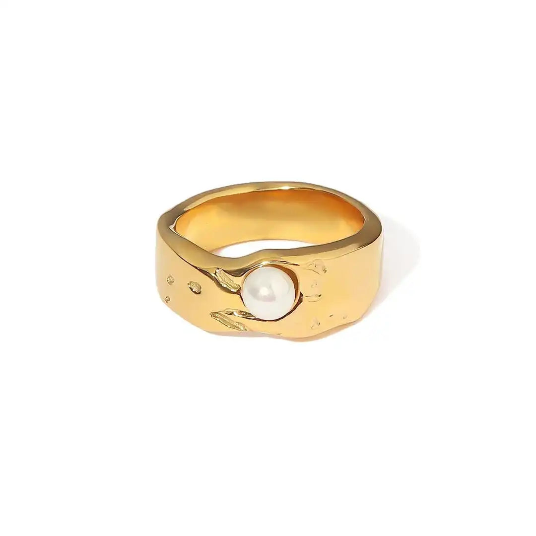 Molten Gold Pearl Band Ring