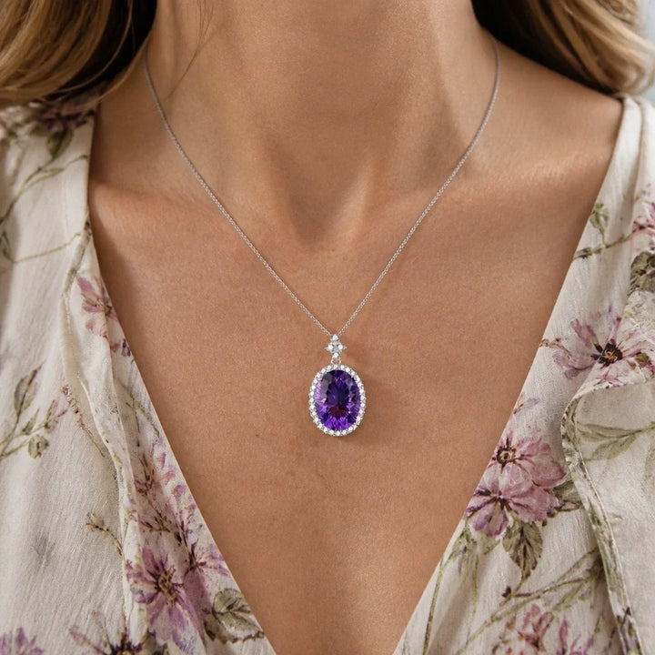 Solitaire Halo Pendant Necklace