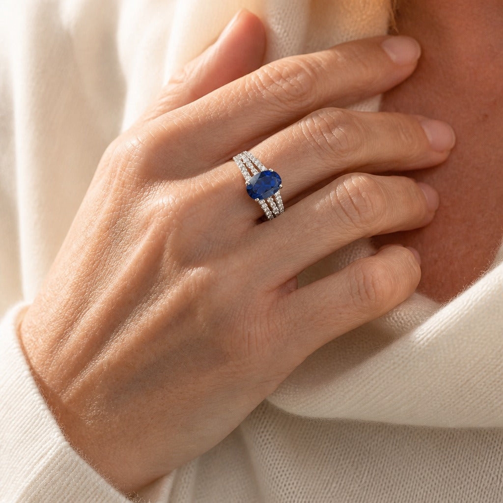 Split Band Zirconia Silver Ring