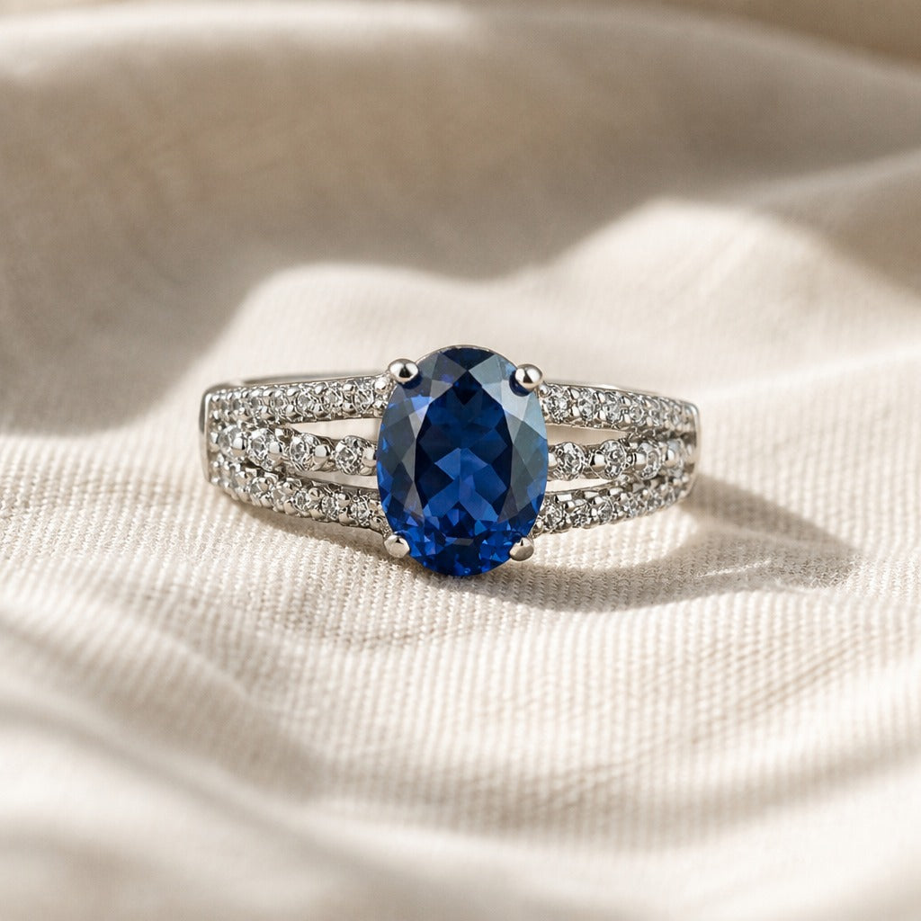 Split Band Zirconia Silver Ring
