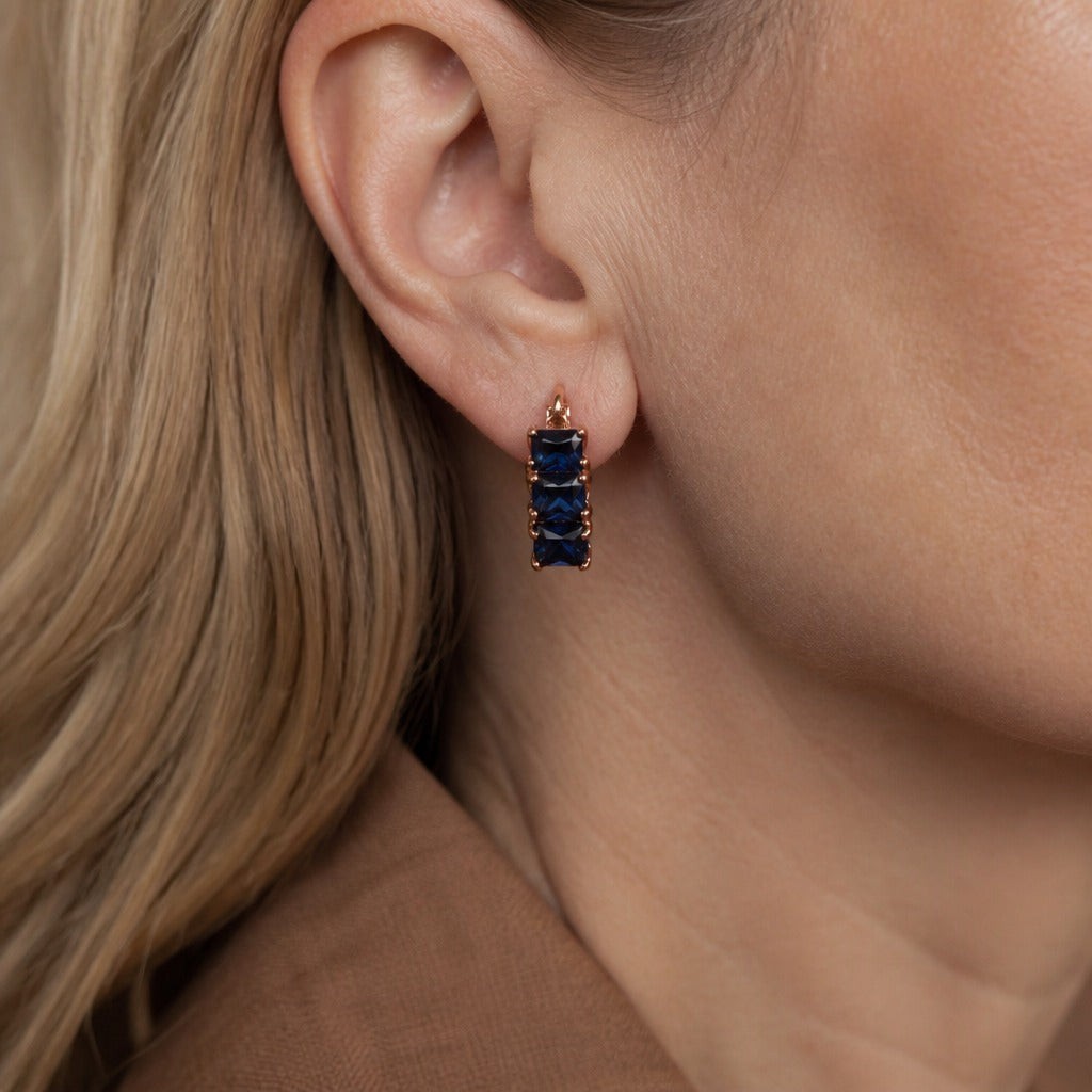 Square Cut Blue Hoop Earrings