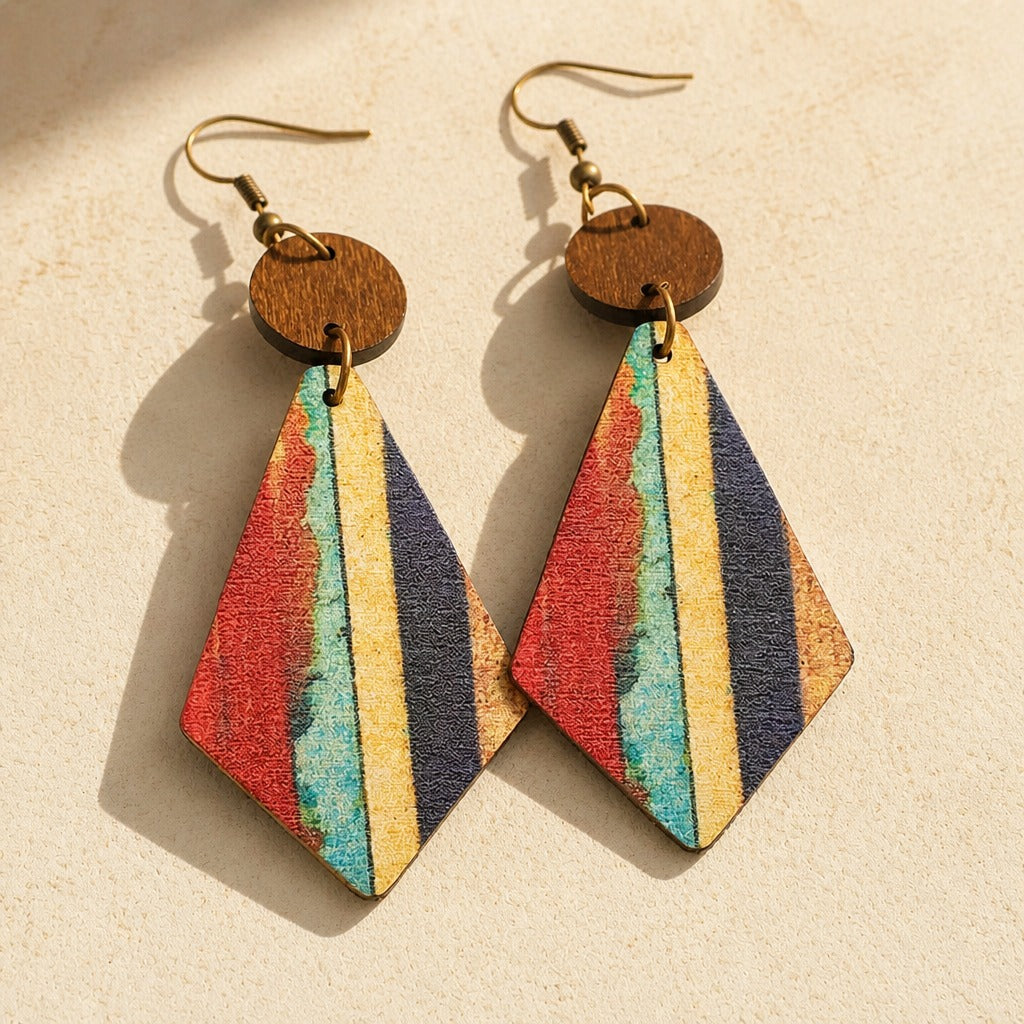 Striped Wooden Inlay Earrings