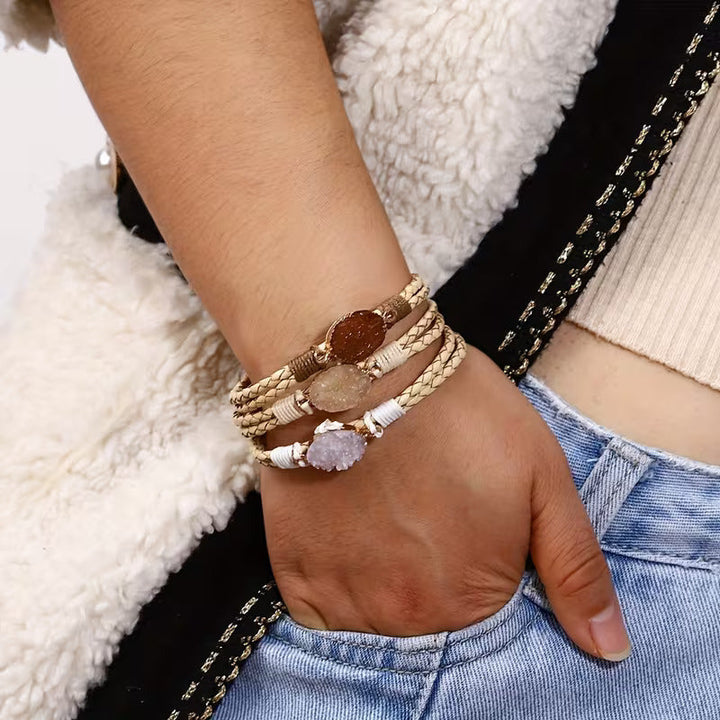 Triple Stone Multilayer Braided Bracelet
