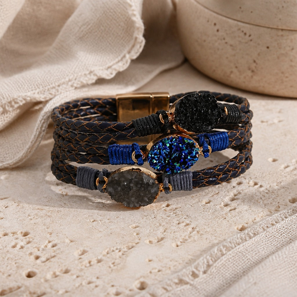 Triple Stone Multilayer Braided Bracelet