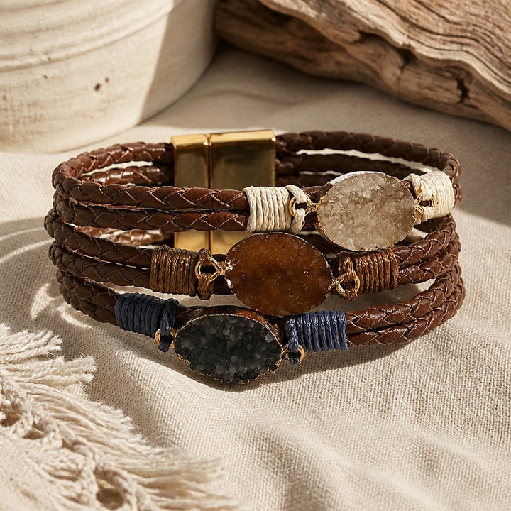 Triple Stone Multilayer Braided Bracelet