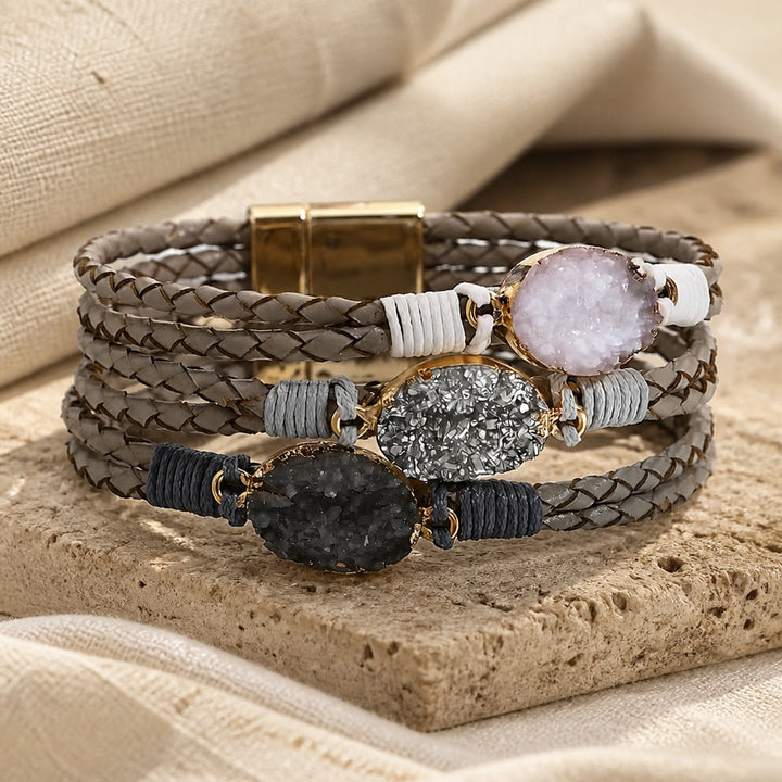 Triple Stone Multilayer Braided Bracelet